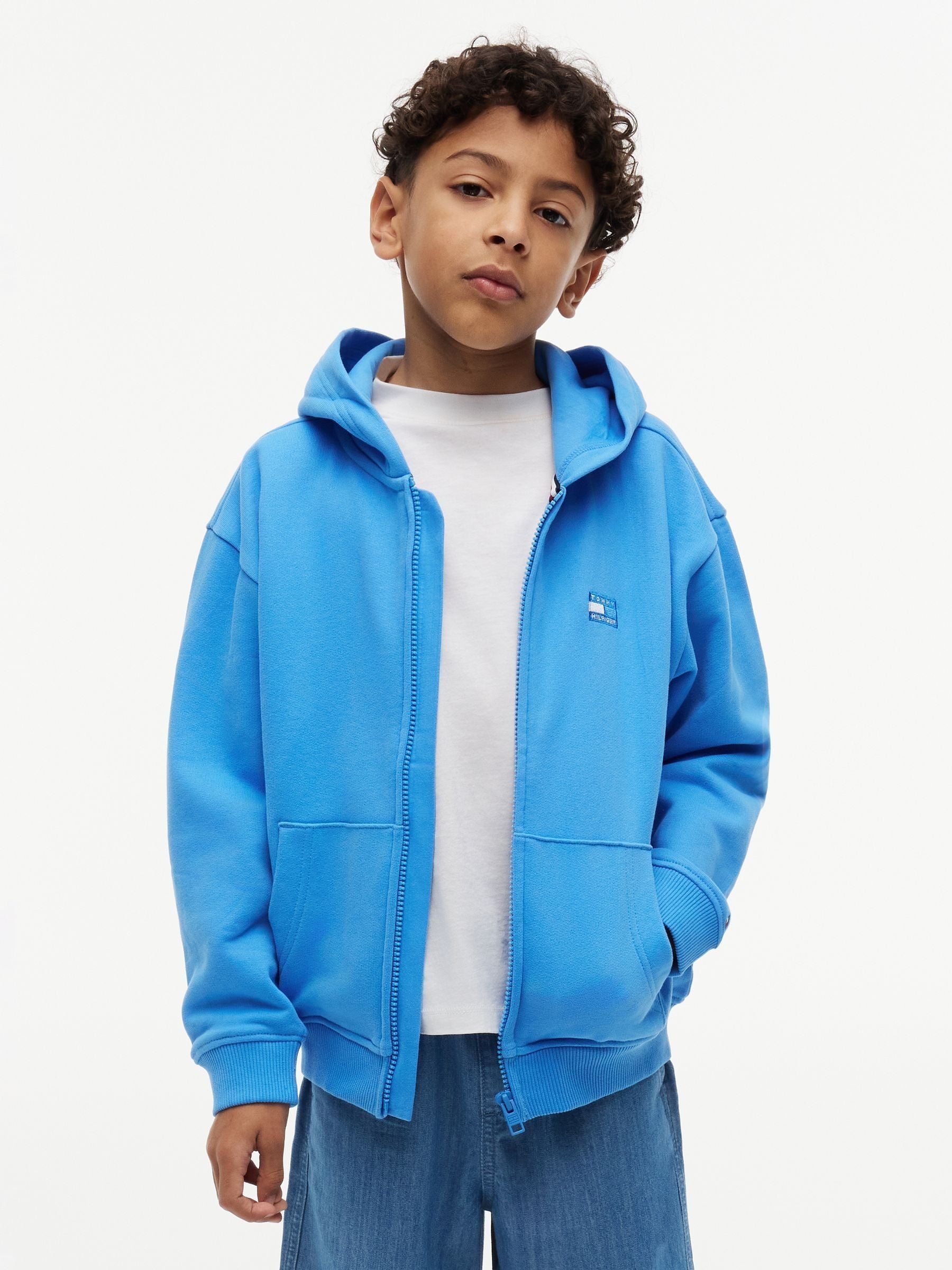 Dsiney Kidz - Tommy Hilfiger Blue Tonal Flag Logo Terry Zip-Thru Hoodie image 1