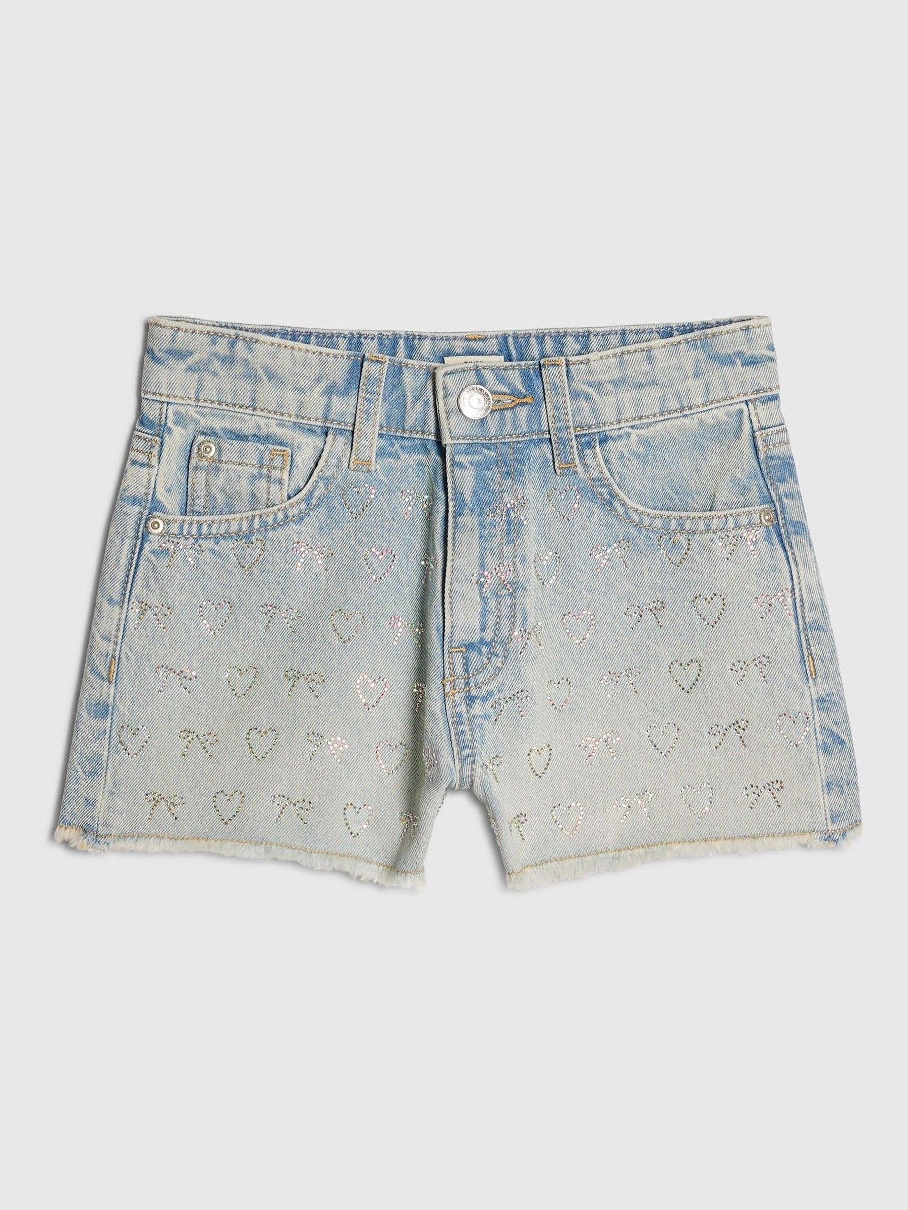 Dsiney Kidz - River Island Blue Heart & Bow Hotfix Denim Shorts image 1