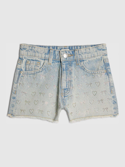 Dsiney Kidz - River Island Blue Heart & Bow Hotfix Denim Shorts image 1