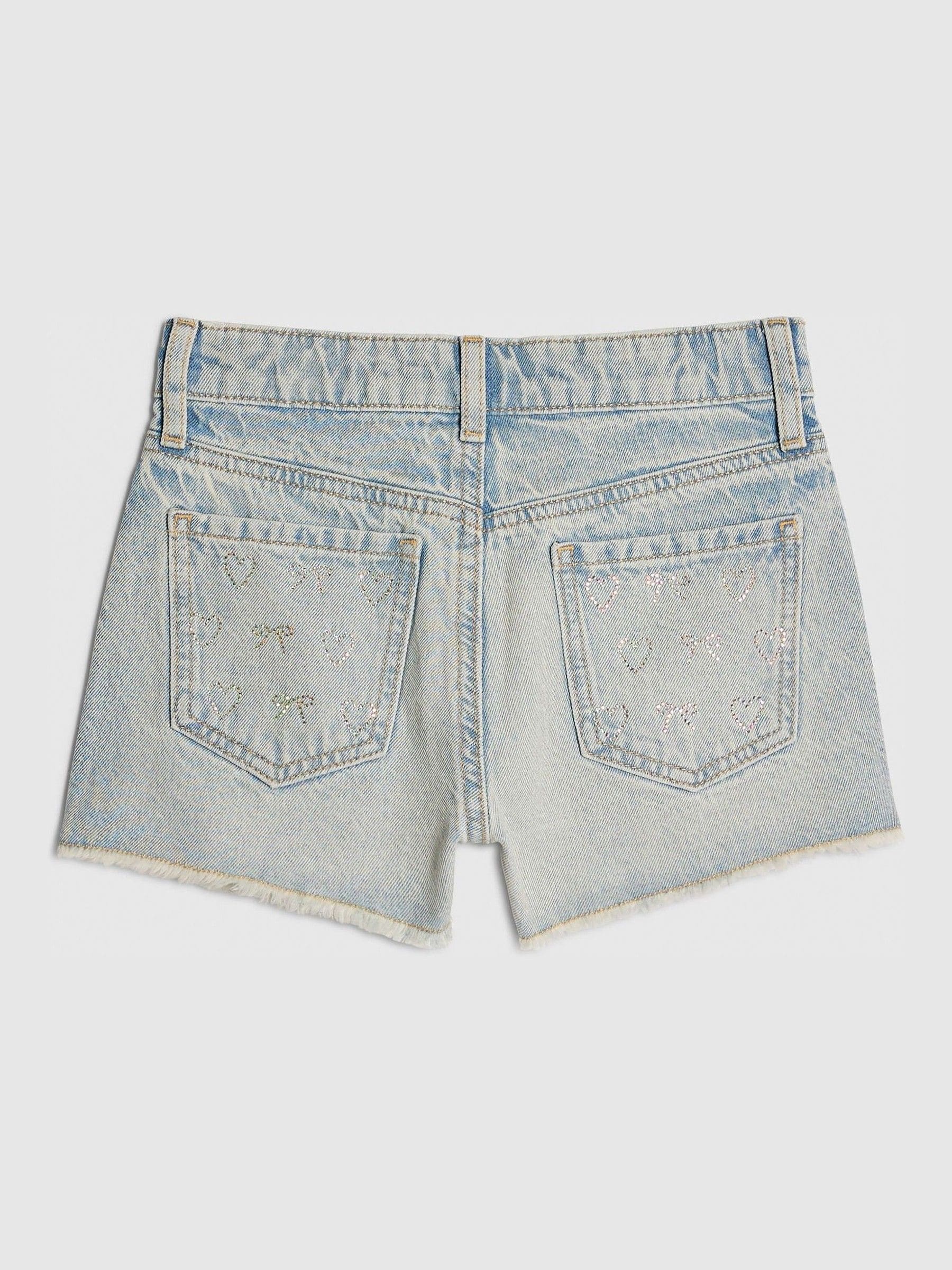 Dsiney Kidz - River Island Blue Heart & Bow Hotfix Denim Shorts image 2