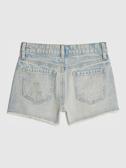 Dsiney Kidz - River Island Blue Heart & Bow Hotfix Denim Shorts image 2