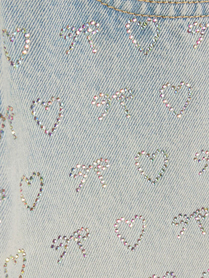 Dsiney Kidz - River Island Blue Heart & Bow Hotfix Denim Shorts image 4