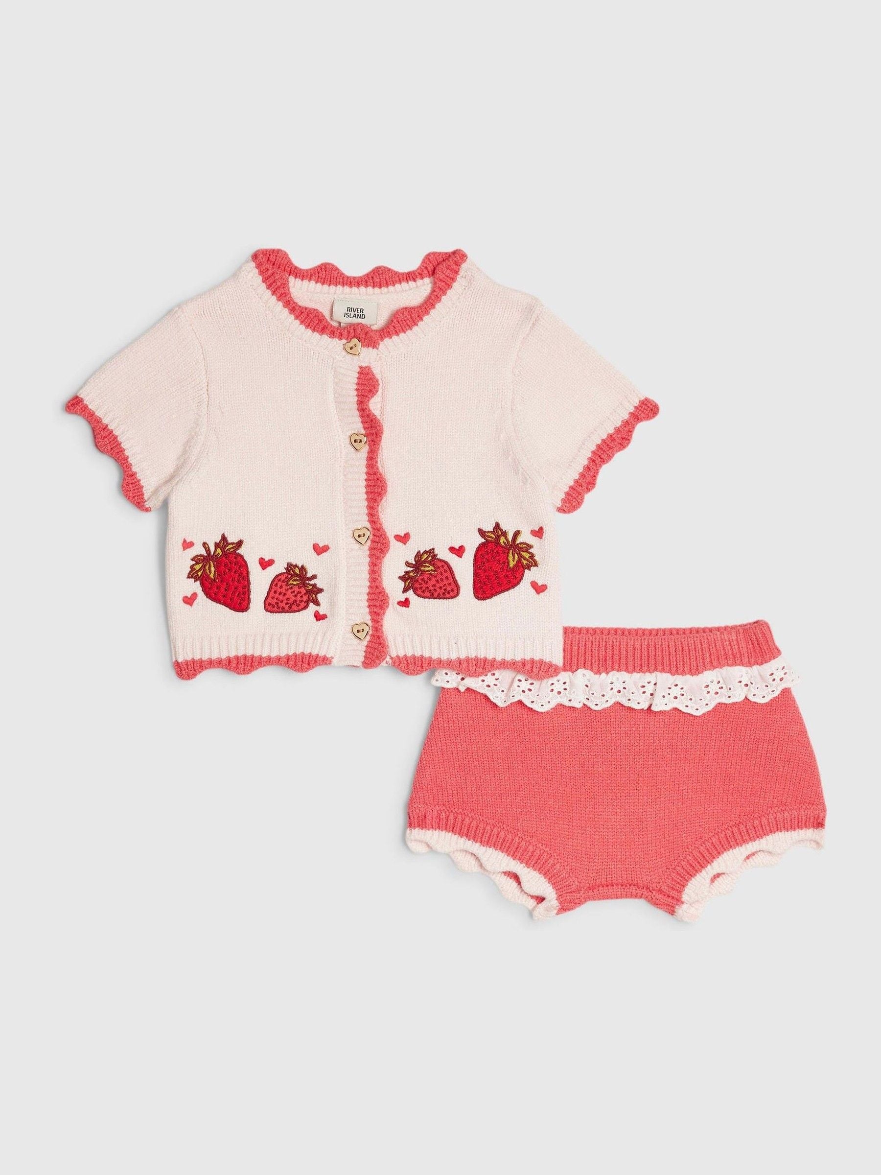 Dsiney Kidz - River Island Red Strawberry Cardigan & Bloomer Shorts Set image 2