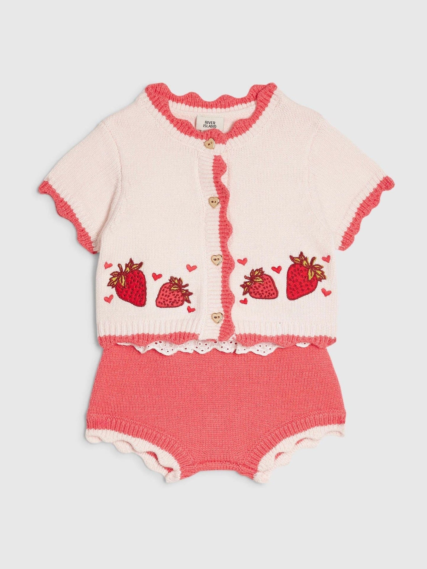 Dsiney Kidz - River Island Red Strawberry Cardigan & Bloomer Shorts Set image 3