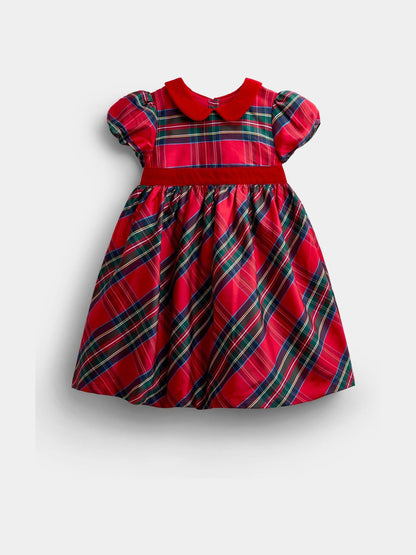 JoJo Maman Bébé Burgundy Red Tartan Taffeta Dress - image 1