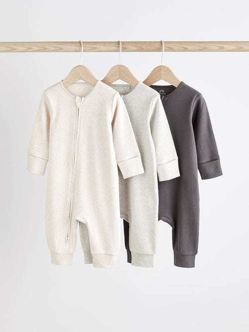Neutral Baby Footless 2 Way Zip 100% Cotton Sleepsuits 3 Pack (0mths-3yrs) image 1