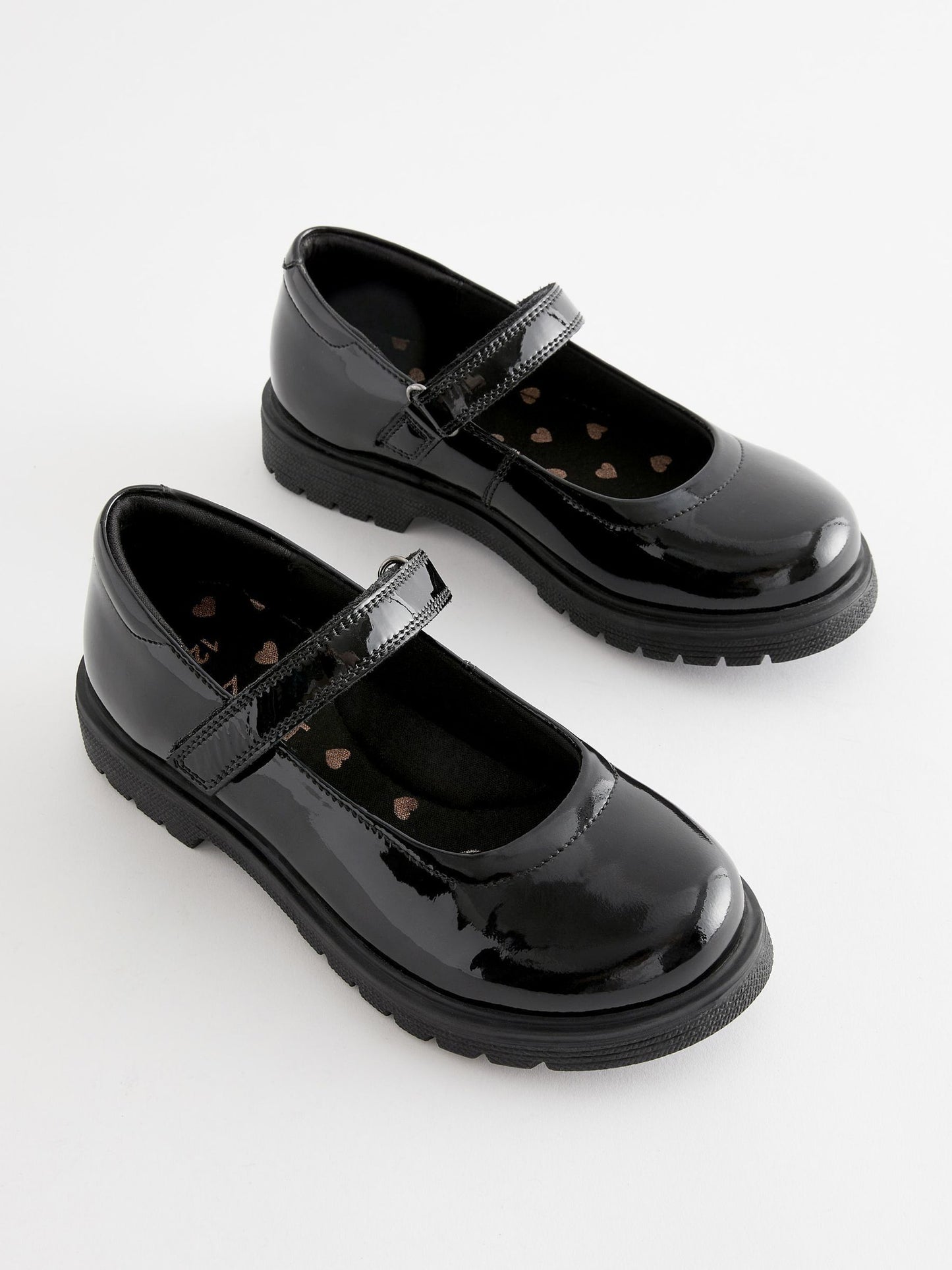 Black Patent Wide Fit (G) School Leather Chunky Mary Jane Shoes image 1