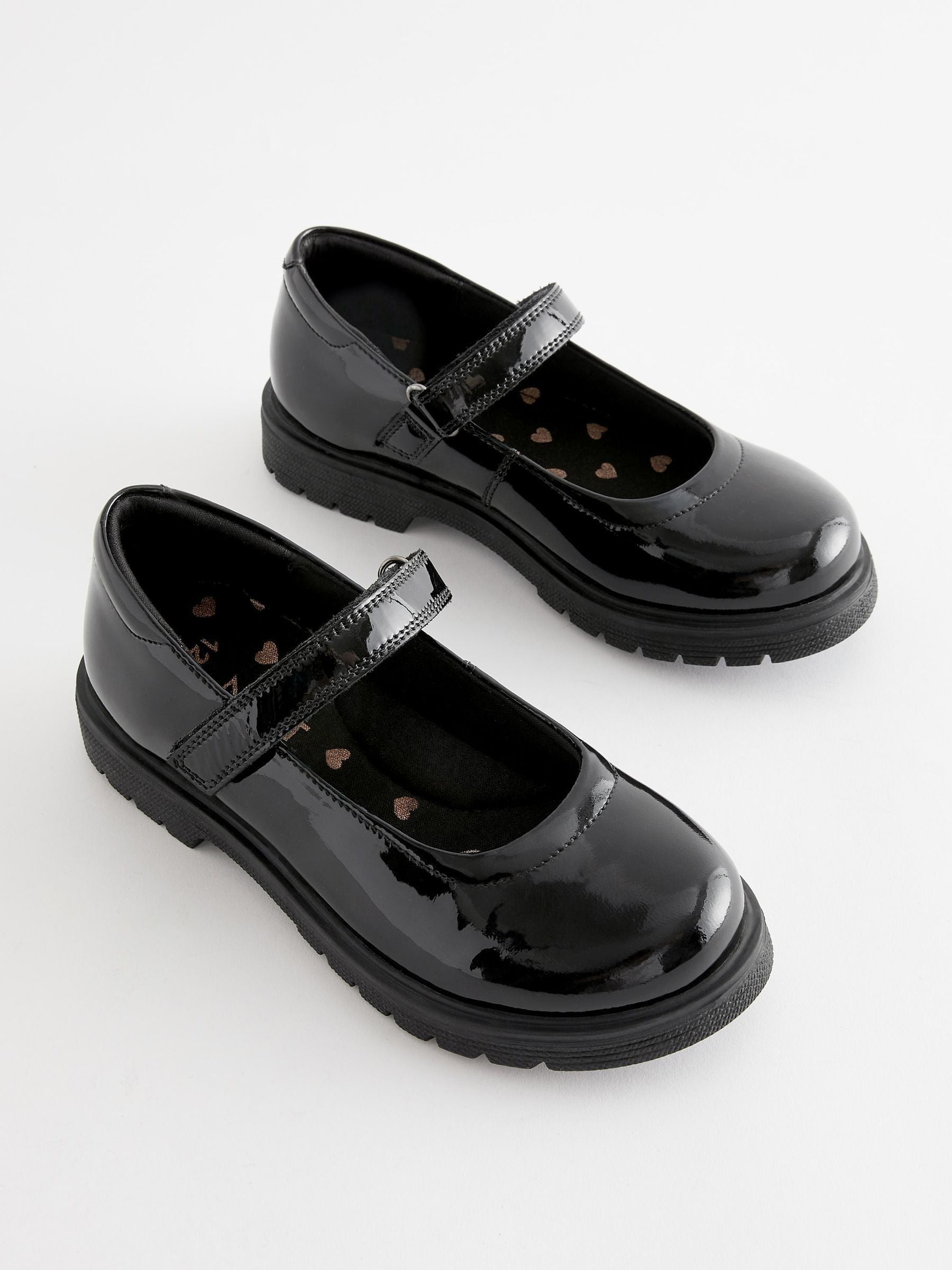 Black Patent Wide Fit (G) School Leather Chunky Mary Jane Shoes image 1