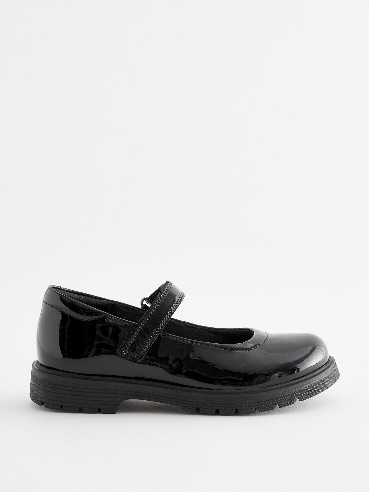 Black Patent Wide Fit (G) School Leather Chunky Mary Jane Shoes image 2