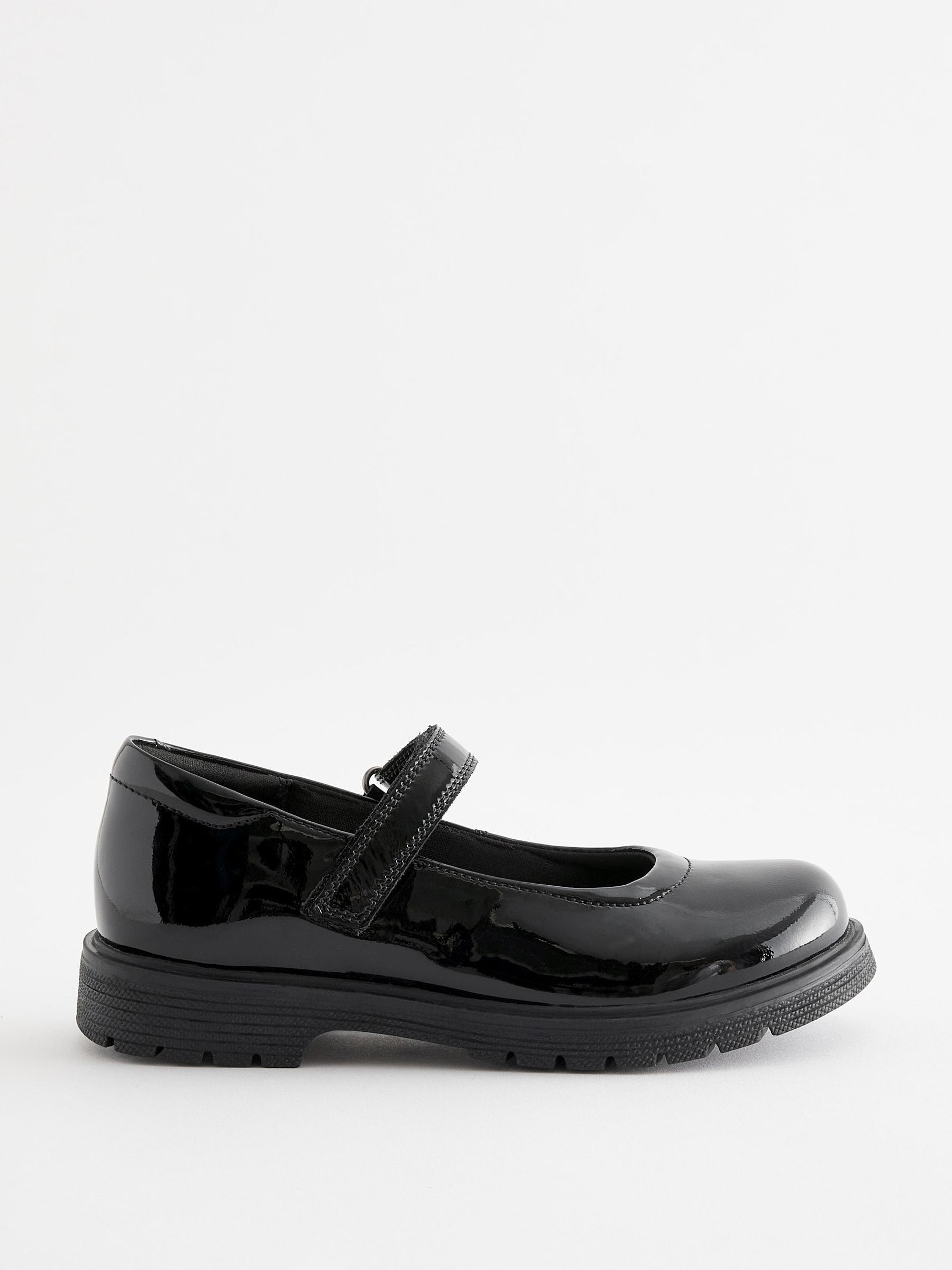Black Patent Wide Fit (G) School Leather Chunky Mary Jane Shoes image 2