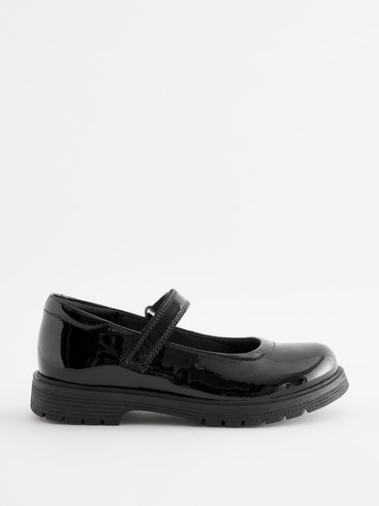 Black Patent Wide Fit (G) School Leather Chunky Mary Jane Shoes image 2