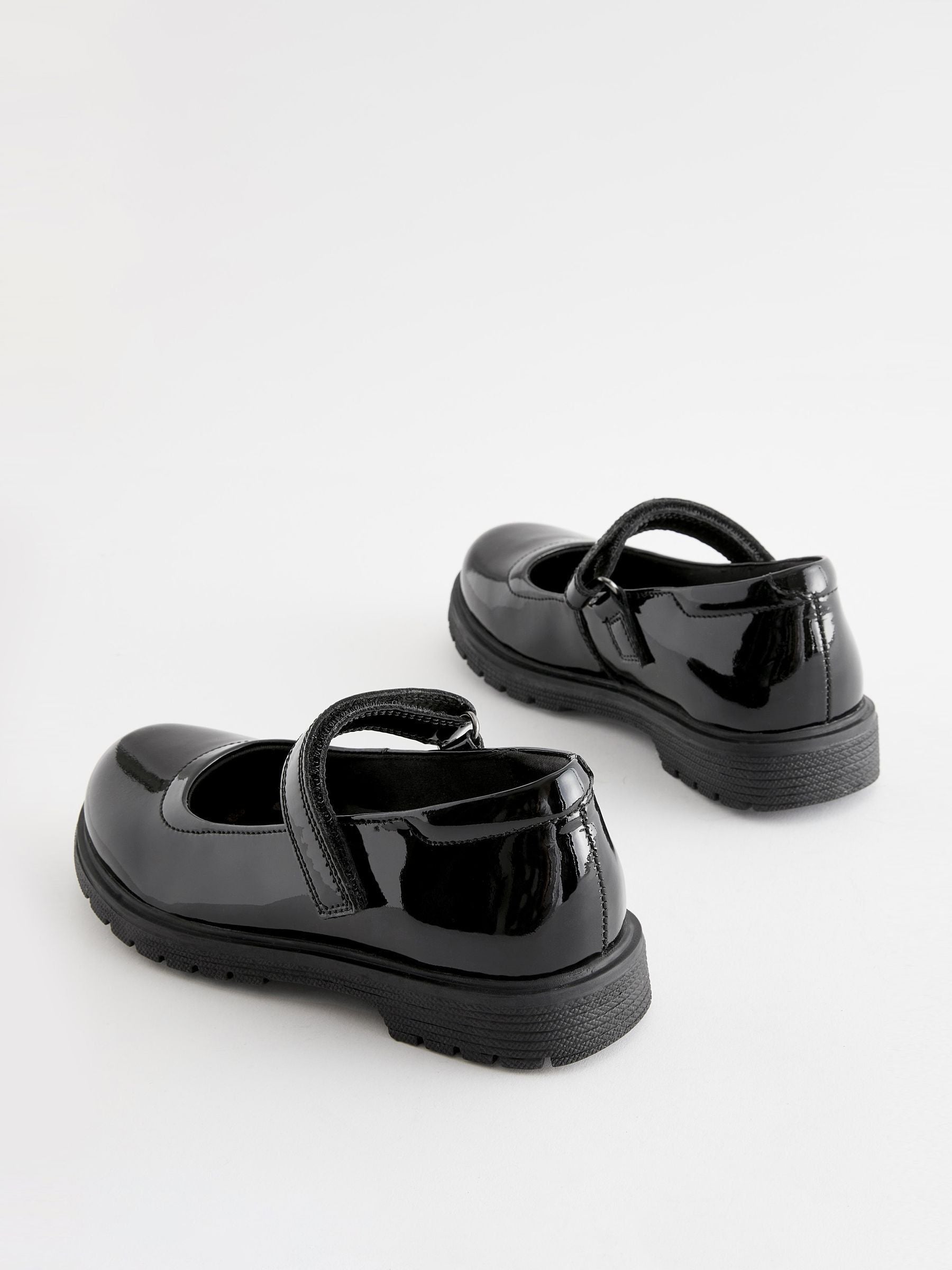 Black Patent Wide Fit (G) School Leather Chunky Mary Jane Shoes image 3
