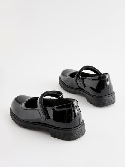 Black Patent Wide Fit (G) School Leather Chunky Mary Jane Shoes image 3