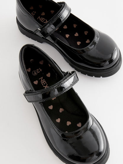 Black Patent Wide Fit (G) School Leather Chunky Mary Jane Shoes image 4