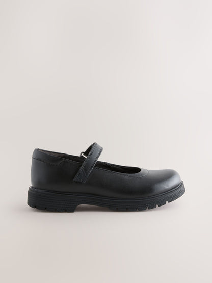 Matt Black Standard Fit (F) School Leather Chunky Mary Jane Shoes image 2