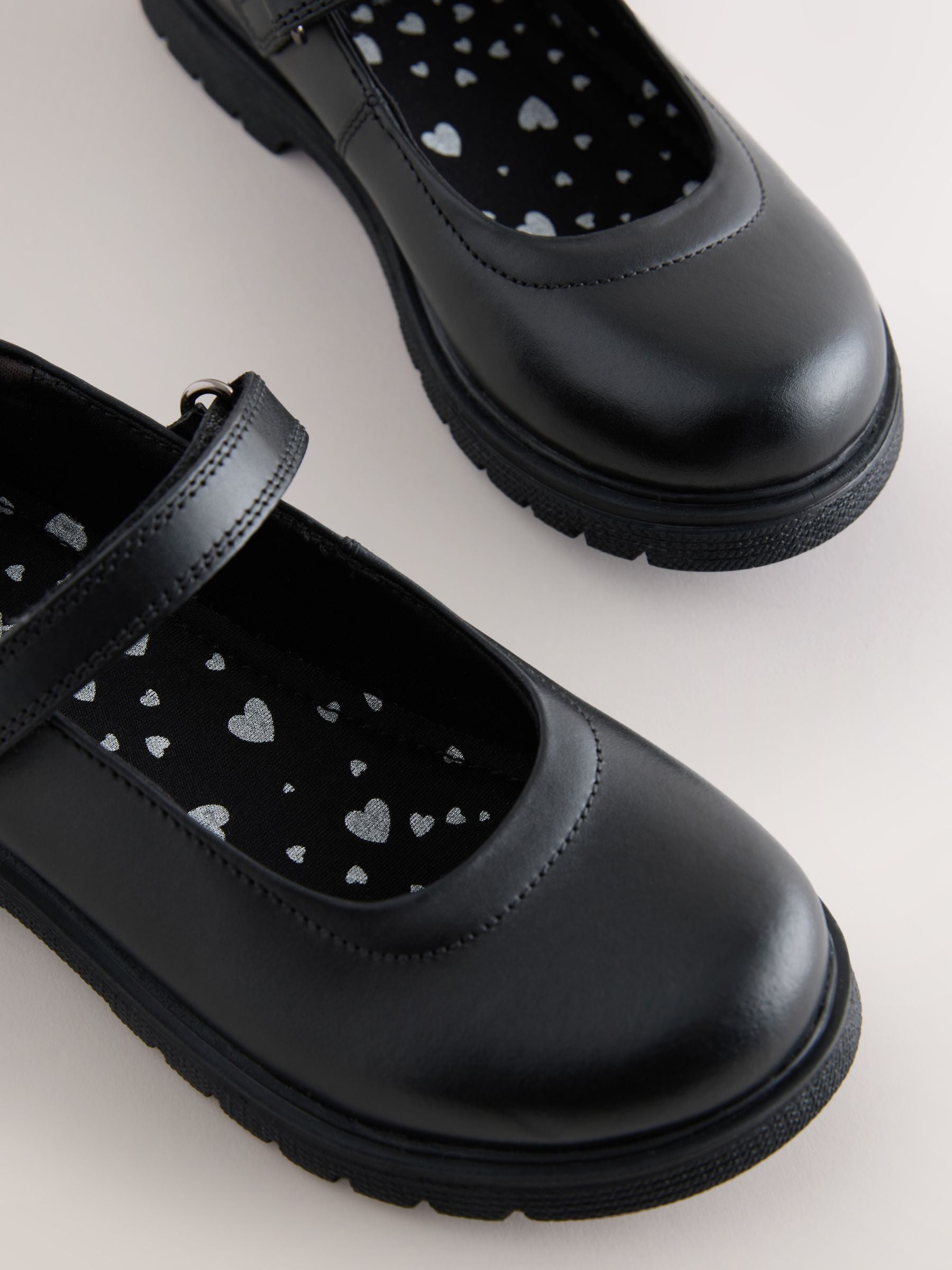 Matt Black Standard Fit (F) School Leather Chunky Mary Jane Shoes image 5