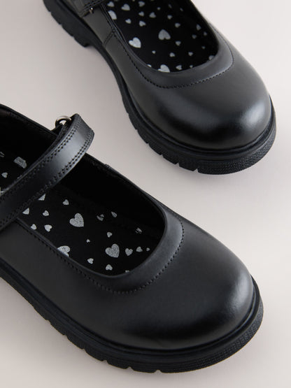 Matt Black Standard Fit (F) School Leather Chunky Mary Jane Shoes image 5
