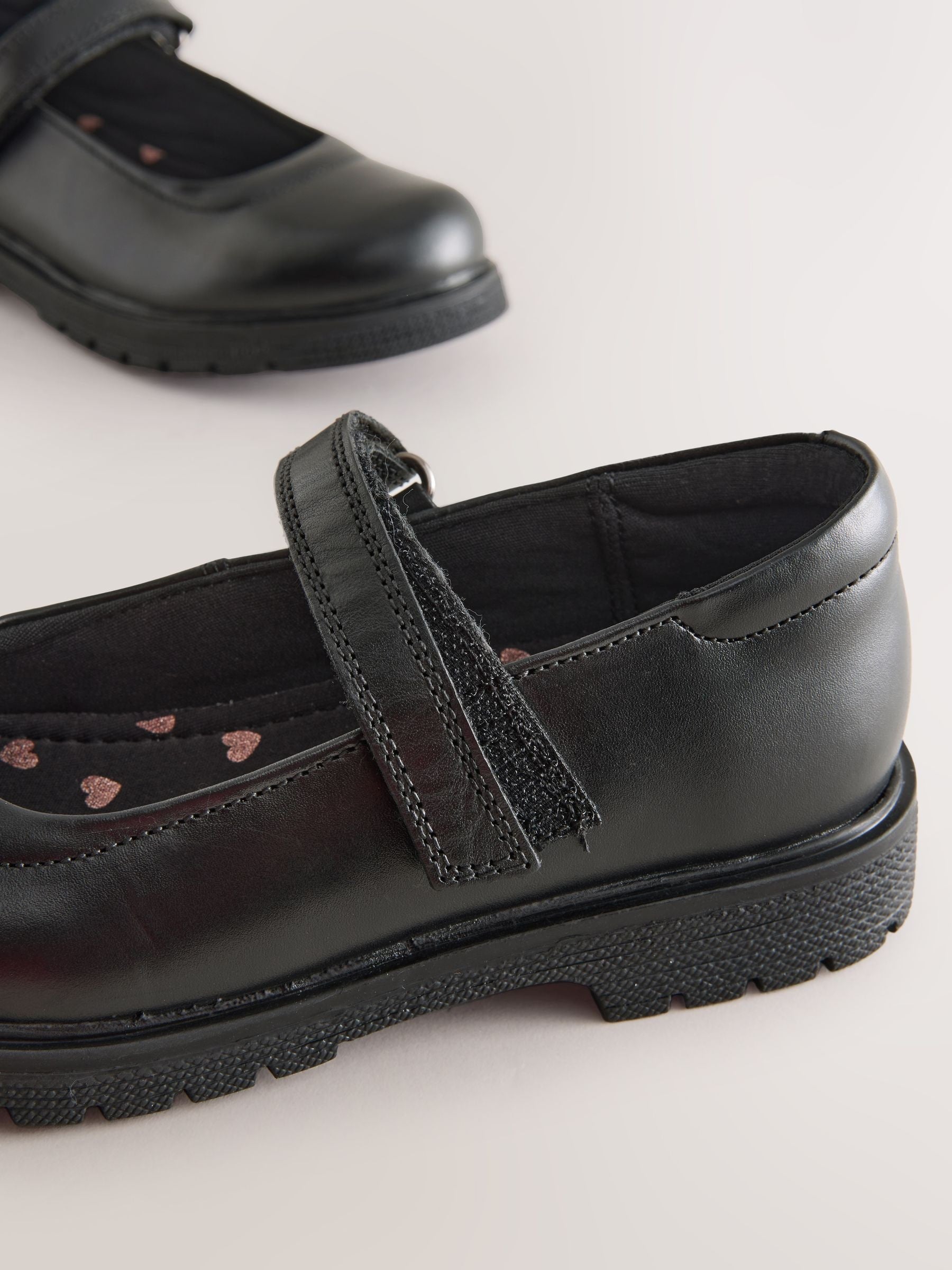Matt Black Standard Fit (F) School Leather Chunky Mary Jane Shoes image 7