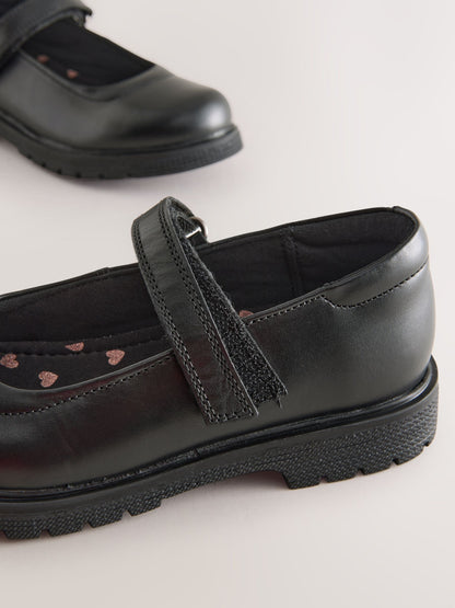 Matt Black Standard Fit (F) School Leather Chunky Mary Jane Shoes image 7