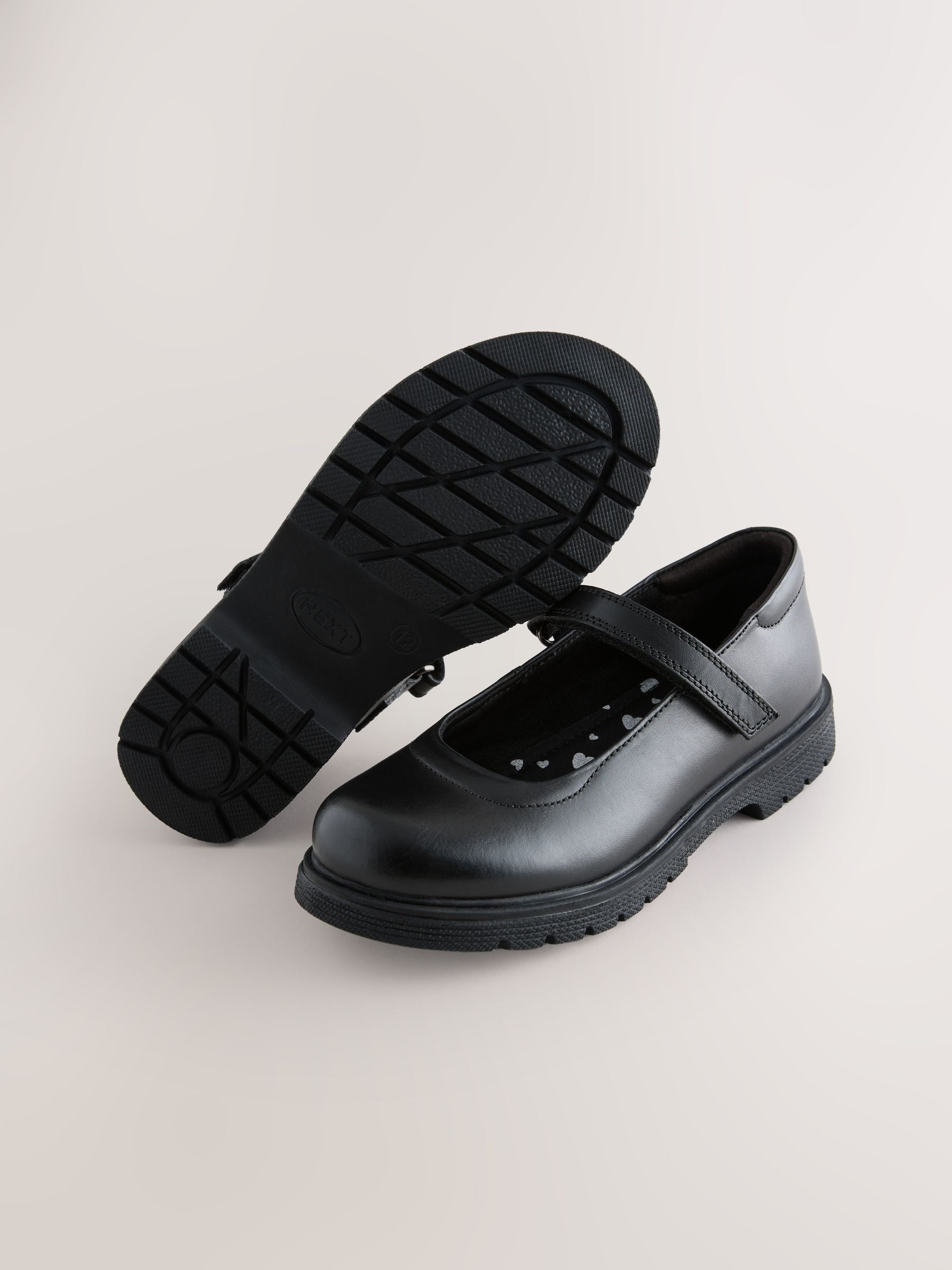 Matt Black Standard Fit (F) School Leather Chunky Mary Jane Shoes image 8