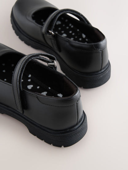 Matt Black Wide Fit (G) School Leather Chunky Mary Jane Shoes image 5