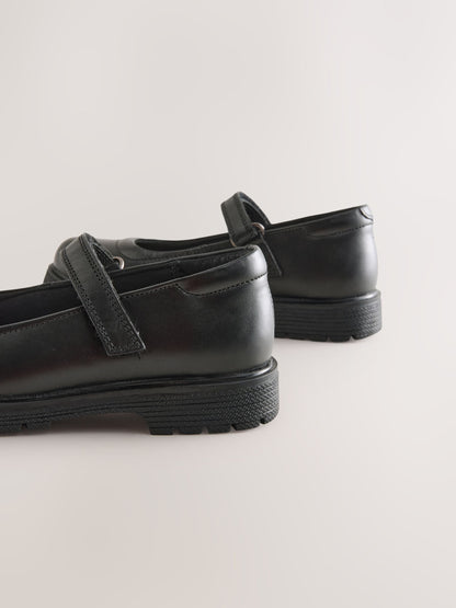 Matt Black Wide Fit (G) School Leather Chunky Mary Jane Shoes image 6