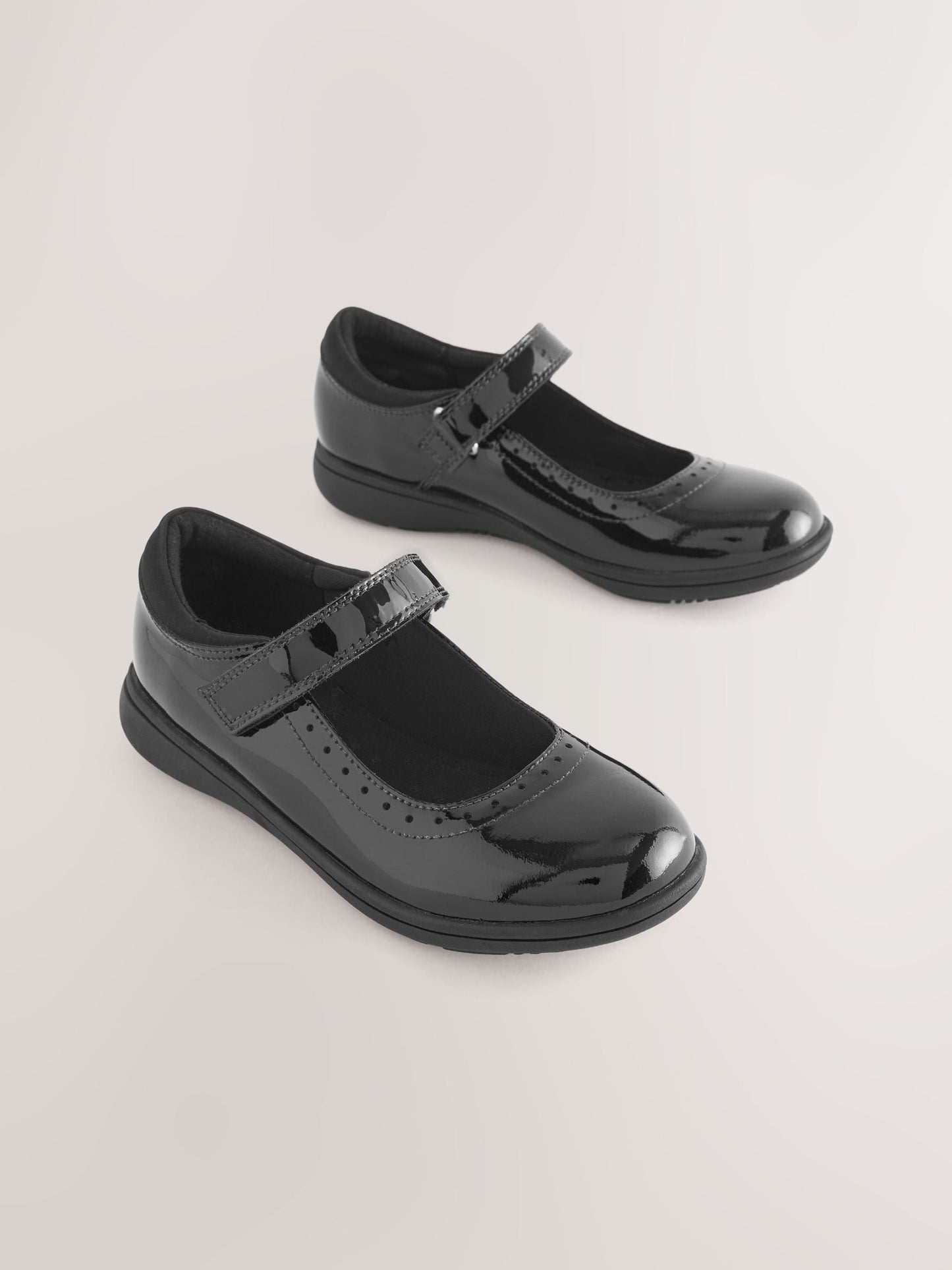 Black Patent Standard Fit (F) School Leather Brogue Detail Mary Jane Shoes image 1