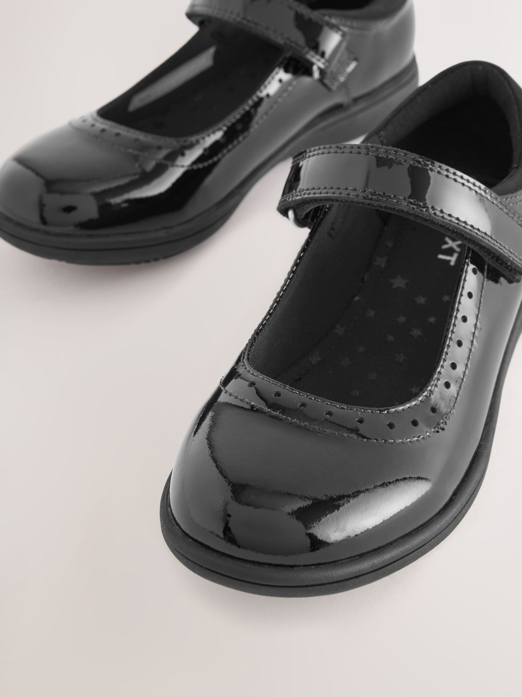 Black Patent Standard Fit (F) School Leather Brogue Detail Mary Jane Shoes image 3