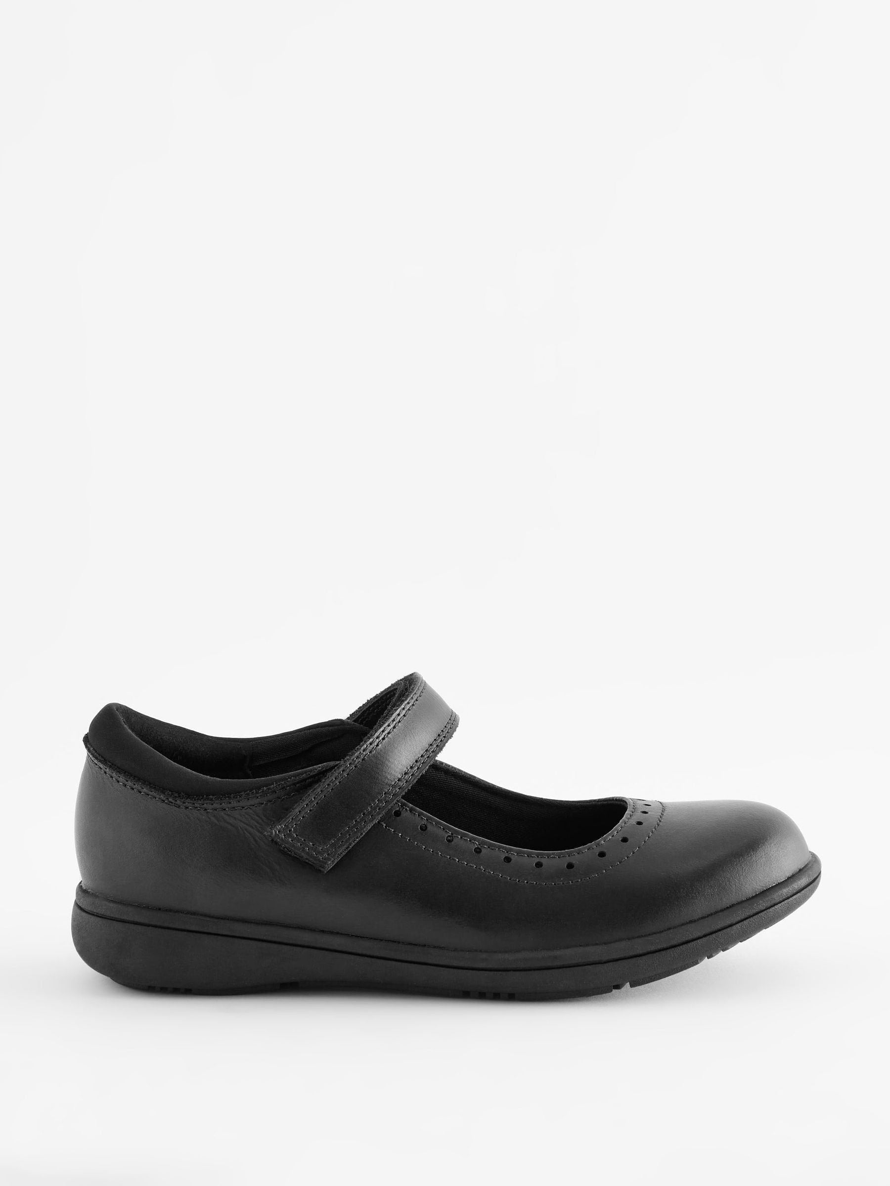 Matt Black Wide Fit (G) School Leather Brogue Detail Mary Jane Shoes image 2