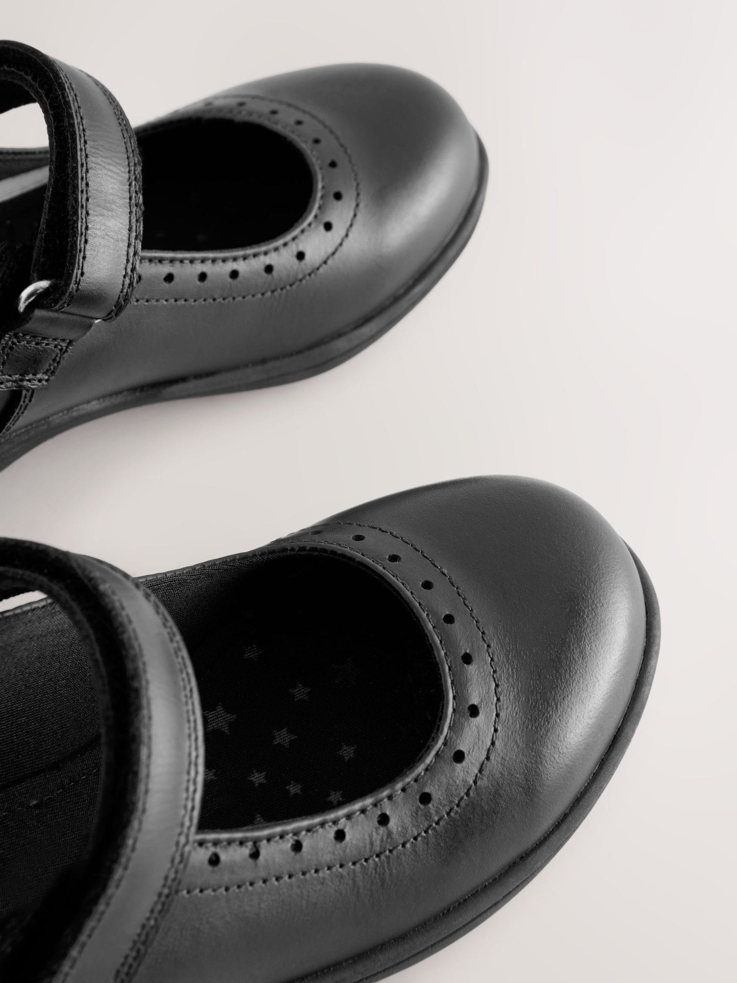 Matt Black Standard Fit (F) School Leather Brogue Detail Mary Jane Shoes image 3