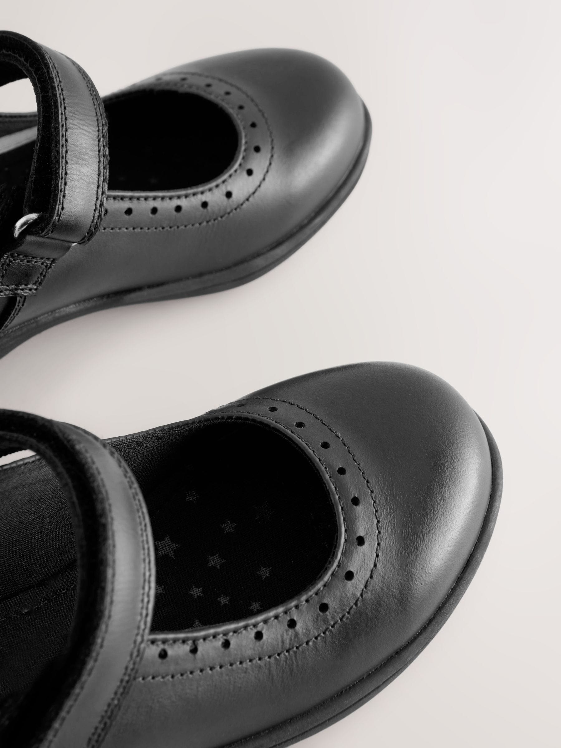 Matt Black Standard Fit (F) School Leather Brogue Detail Mary Jane Shoes image 3