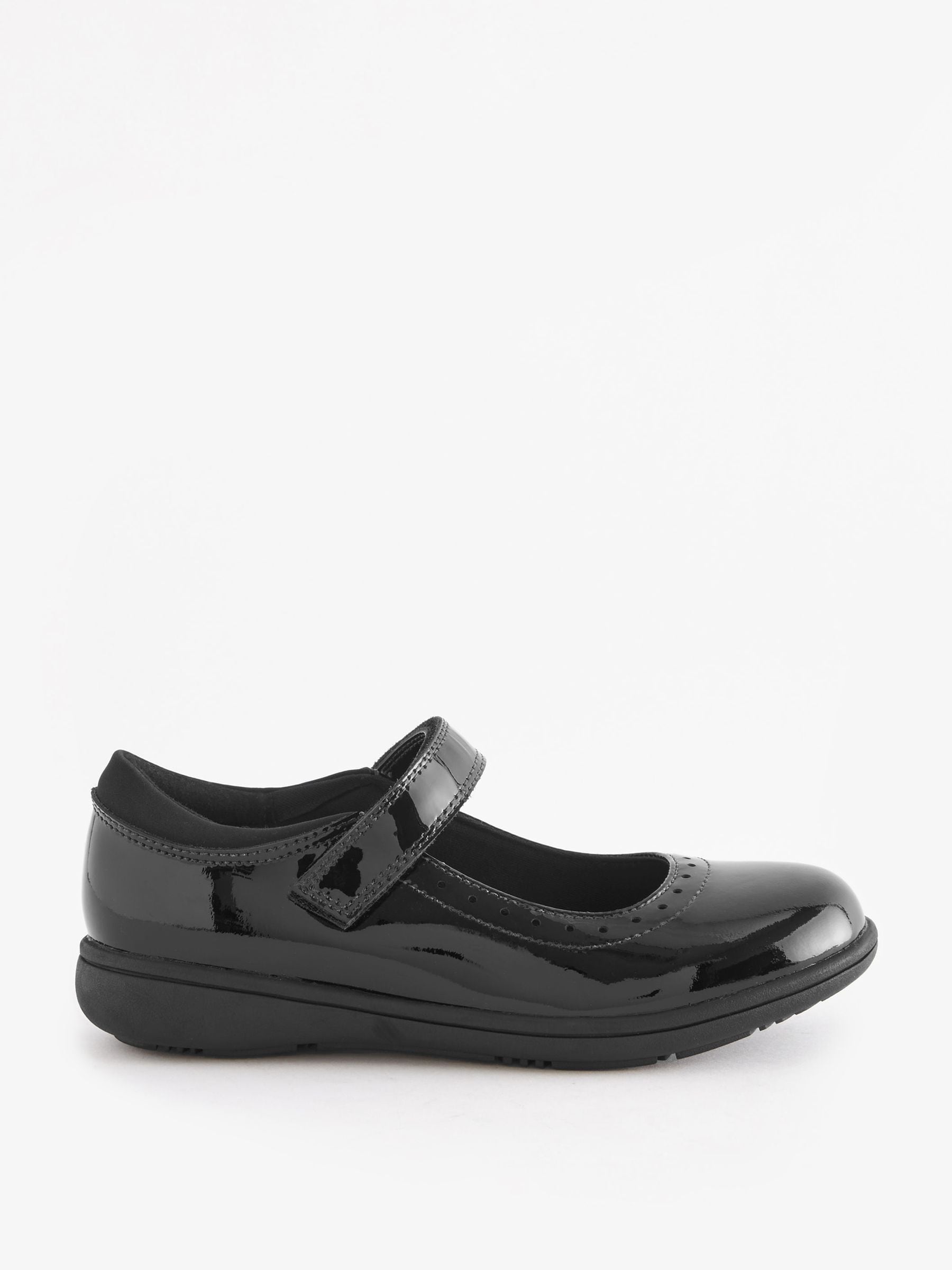 Black Patent Wide Fit (G) School Leather Brogue Detail Mary Jane Shoes image 2