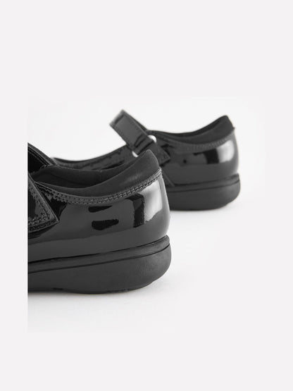 Black Patent Wide Fit (G) School Leather Brogue Detail Mary Jane Shoes image 4