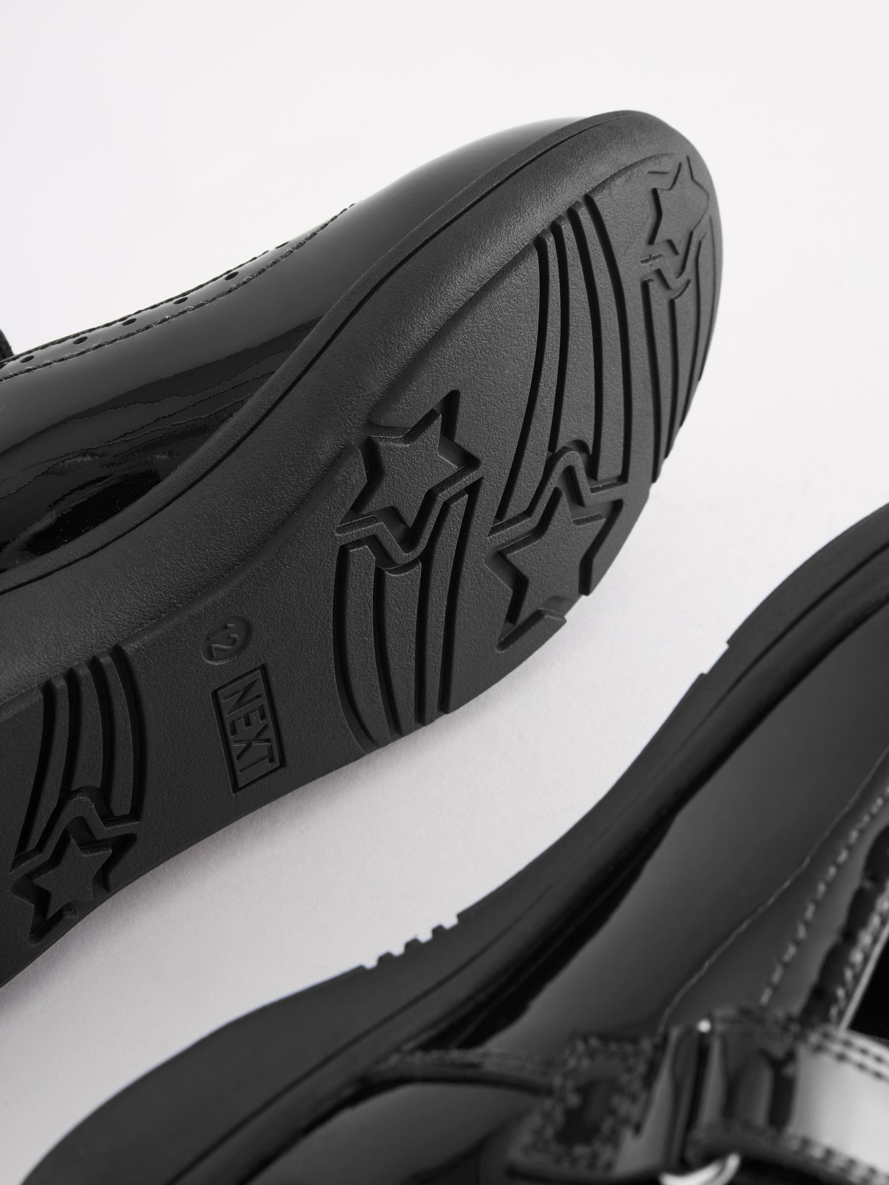 Black Patent Wide Fit (G) School Leather Brogue Detail Mary Jane Shoes image 5