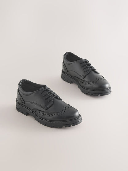 Black Matt Standard Fit (F) School Leather Chunky Lace-Up Brogues image 1