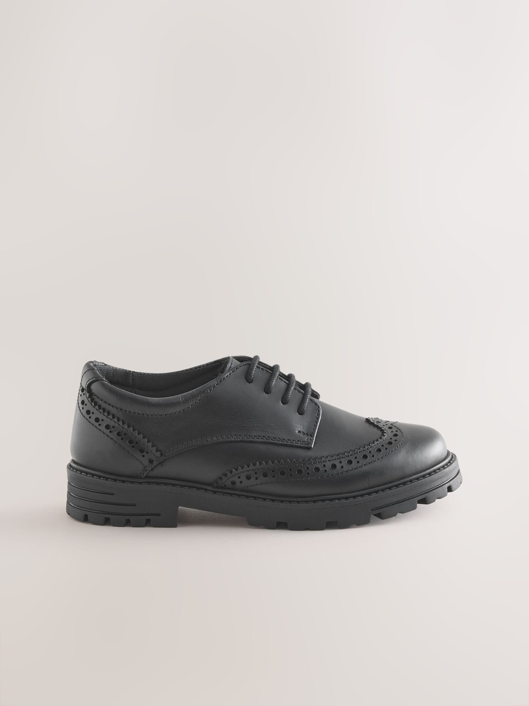 Black Matt Standard Fit (F) School Leather Chunky Lace-Up Brogues image 2
