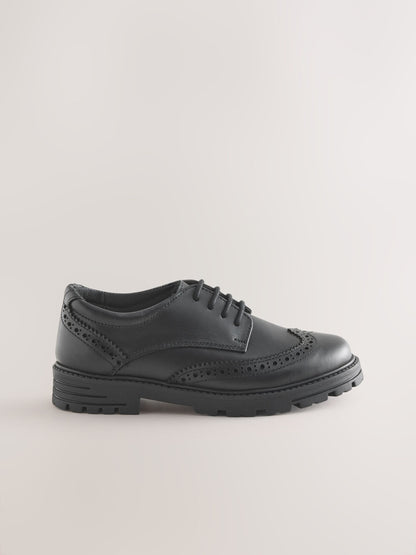 Black Matt Standard Fit (F) School Leather Chunky Lace-Up Brogues image 2
