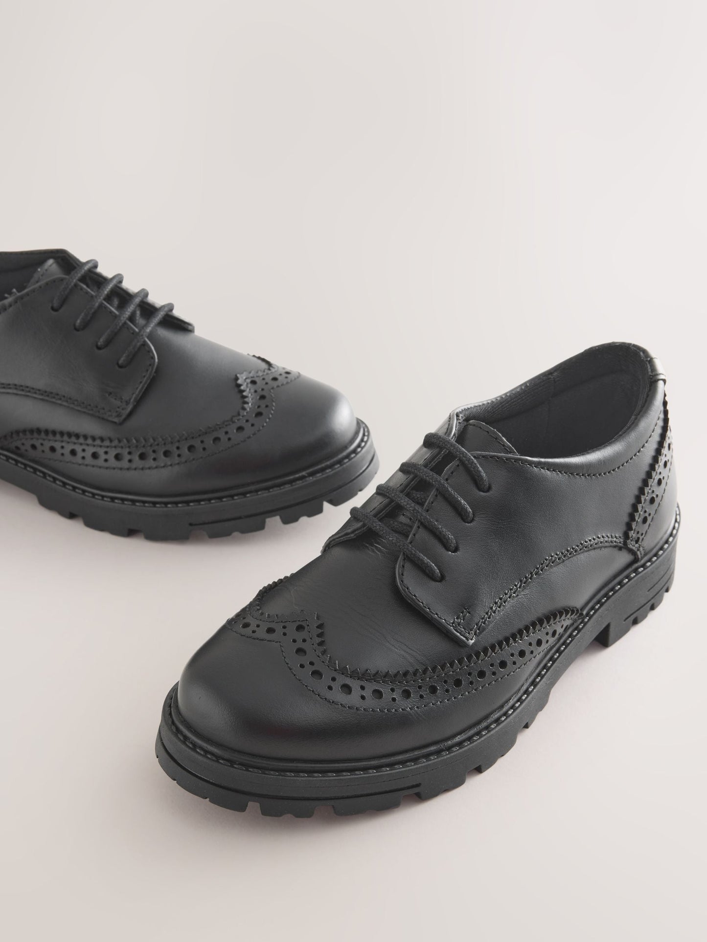Black Matt Standard Fit (F) School Leather Chunky Lace-Up Brogues image 4
