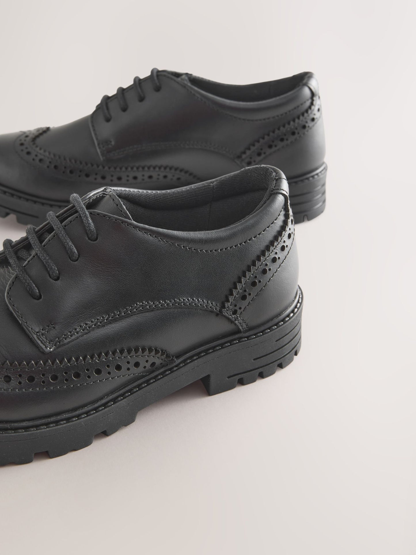 Black Matt Standard Fit (F) School Leather Chunky Lace-Up Brogues image 5
