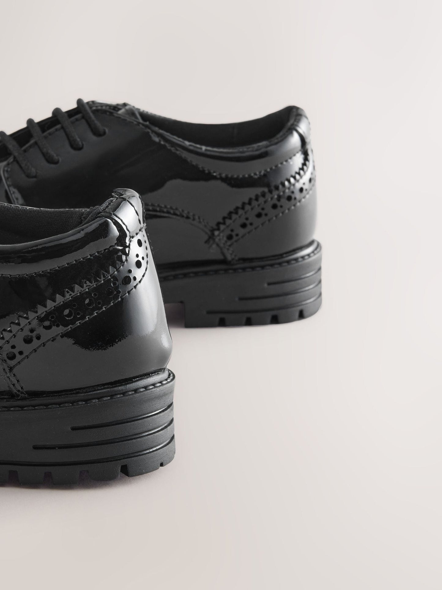 Black Patent Standard Fit (F) School Leather Chunky Lace-Up Brogues image 4