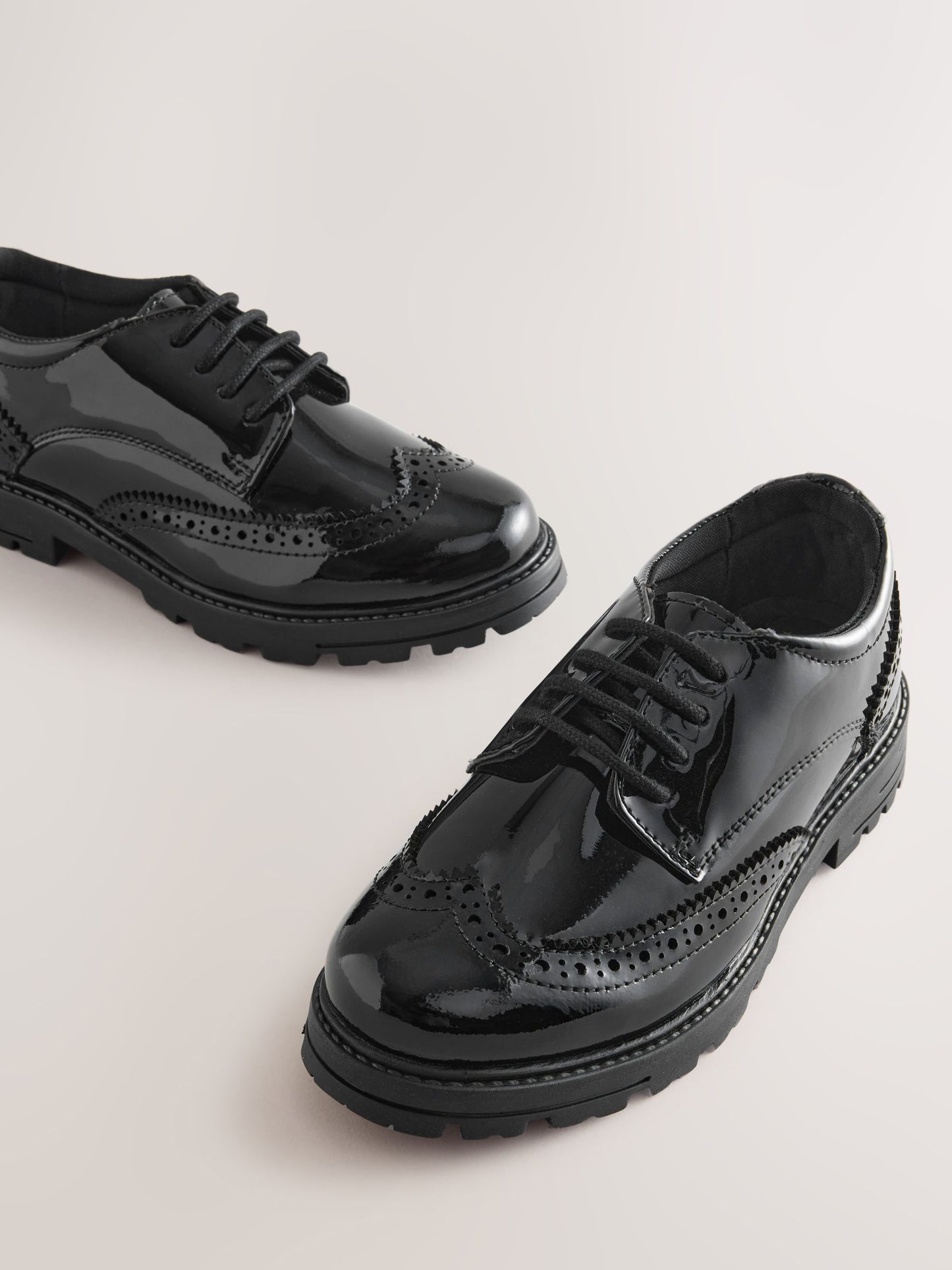 Black Patent Standard Fit (F) School Leather Chunky Lace-Up Brogues image 5