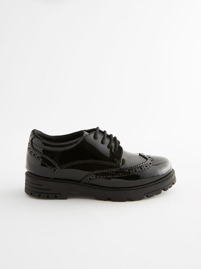 Black Patent Wide Fit (G) School Leather Chunky Lace-Up Brogues image 1