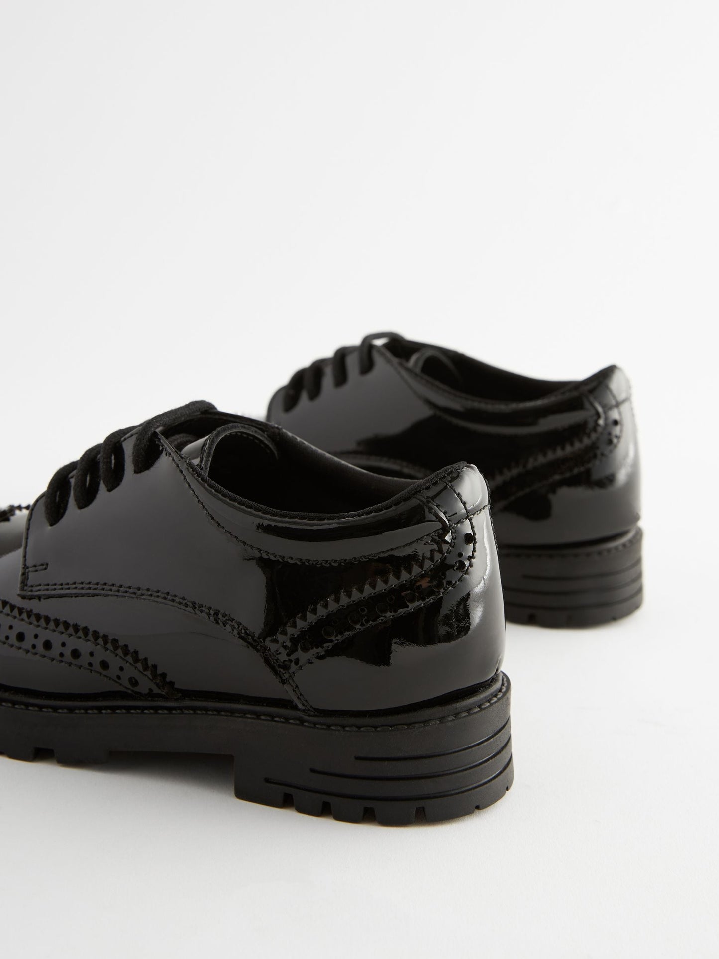 Black Patent Wide Fit (G) School Leather Chunky Lace-Up Brogues image 3