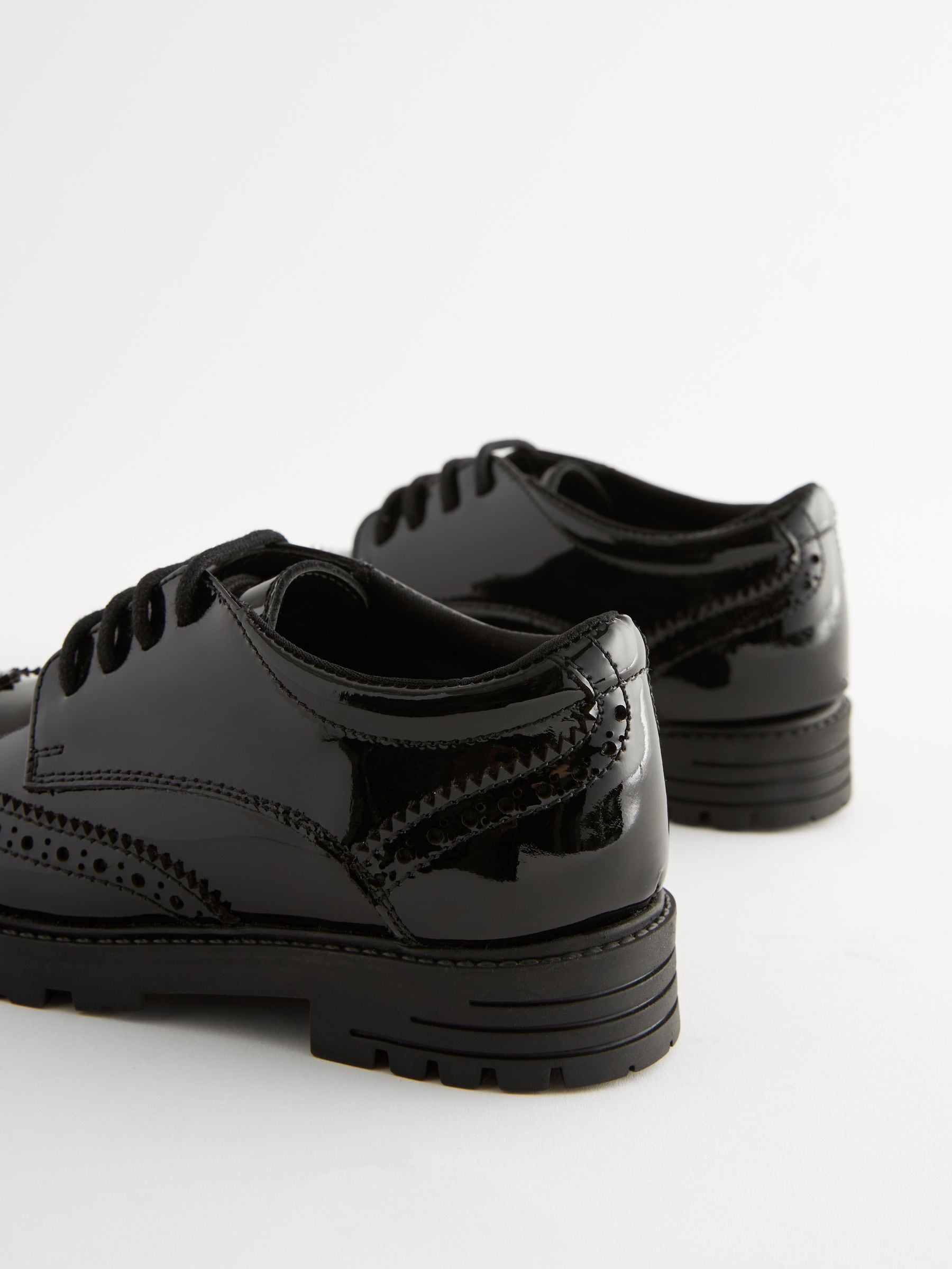 Black Patent Wide Fit (G) School Leather Chunky Lace-Up Brogues image 3