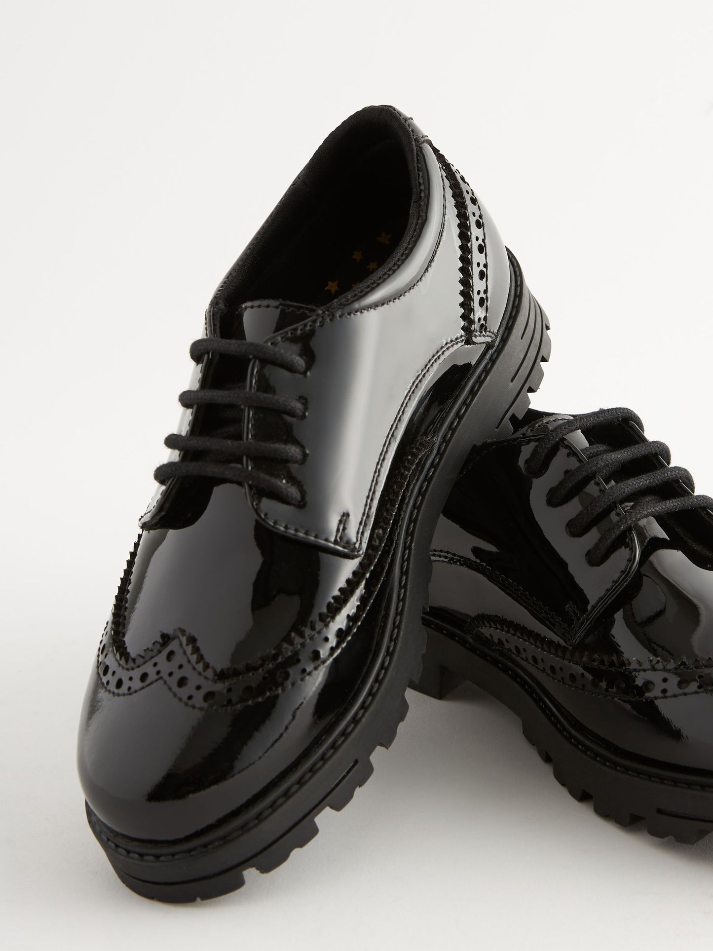 Black Patent Wide Fit (G) School Leather Chunky Lace-Up Brogues image 5