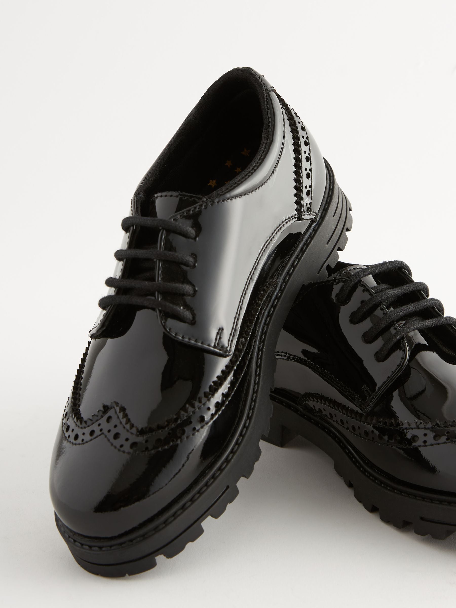 Black Patent Wide Fit (G) School Leather Chunky Lace-Up Brogues image 5