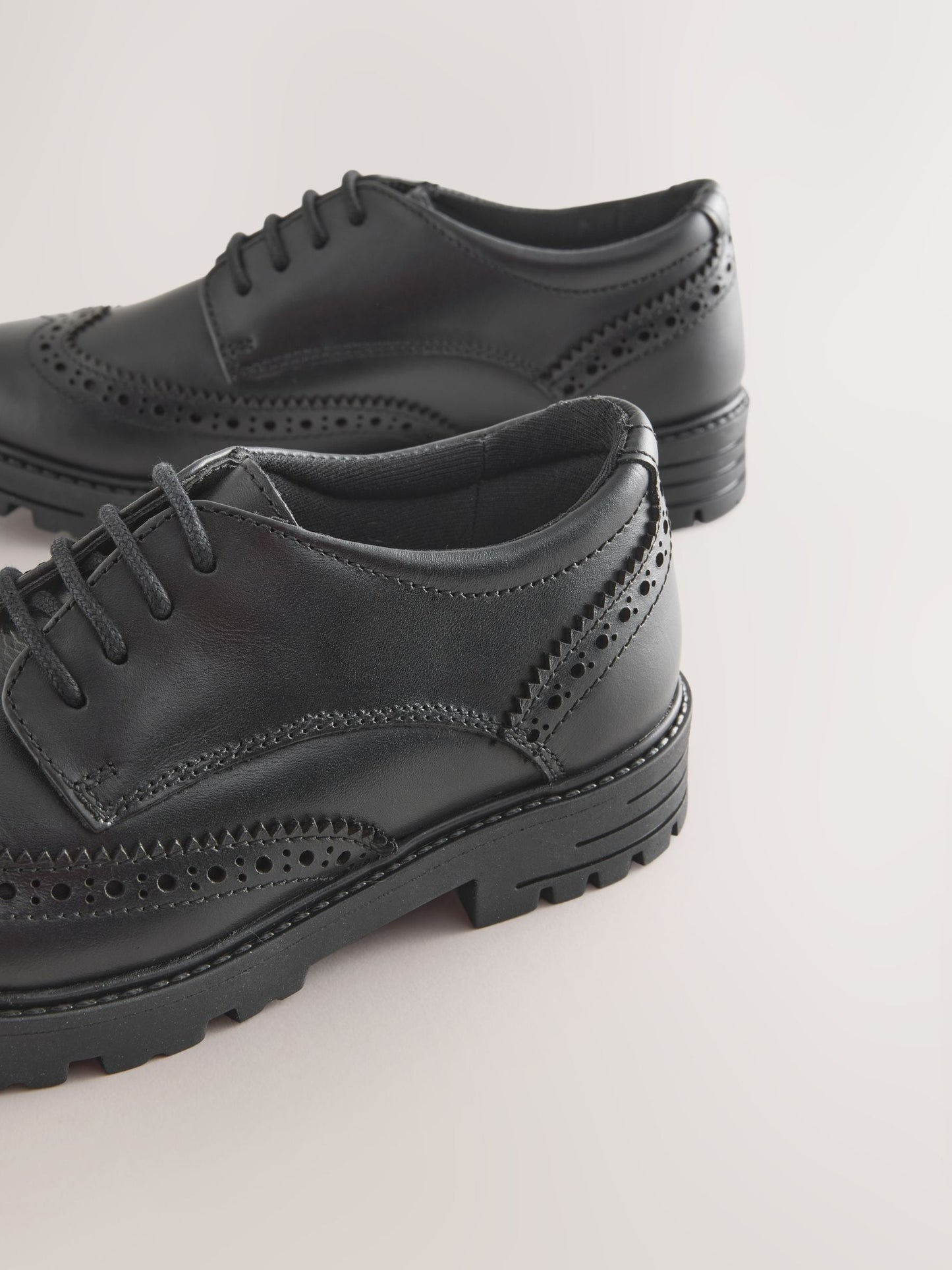 Black Matt Wide Fit (G) School Leather Chunky Lace-Up Brogues image 5