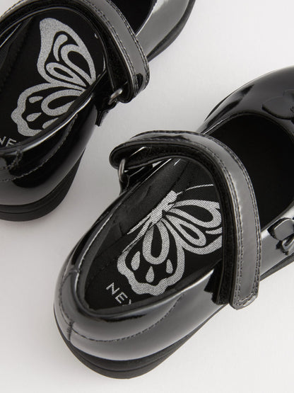 Black Patent Wide Fit (G) School Junior Butterfly Mary Jane Shoes image 7
