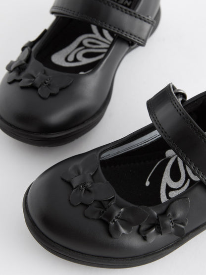 Matt Black Wide Fit (G) School Junior Butterfly Mary Jane Shoes image 3