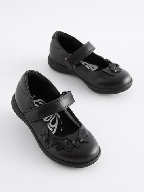 Matt Black Wide Fit (G) School Junior Butterfly Mary Jane Shoes image 1